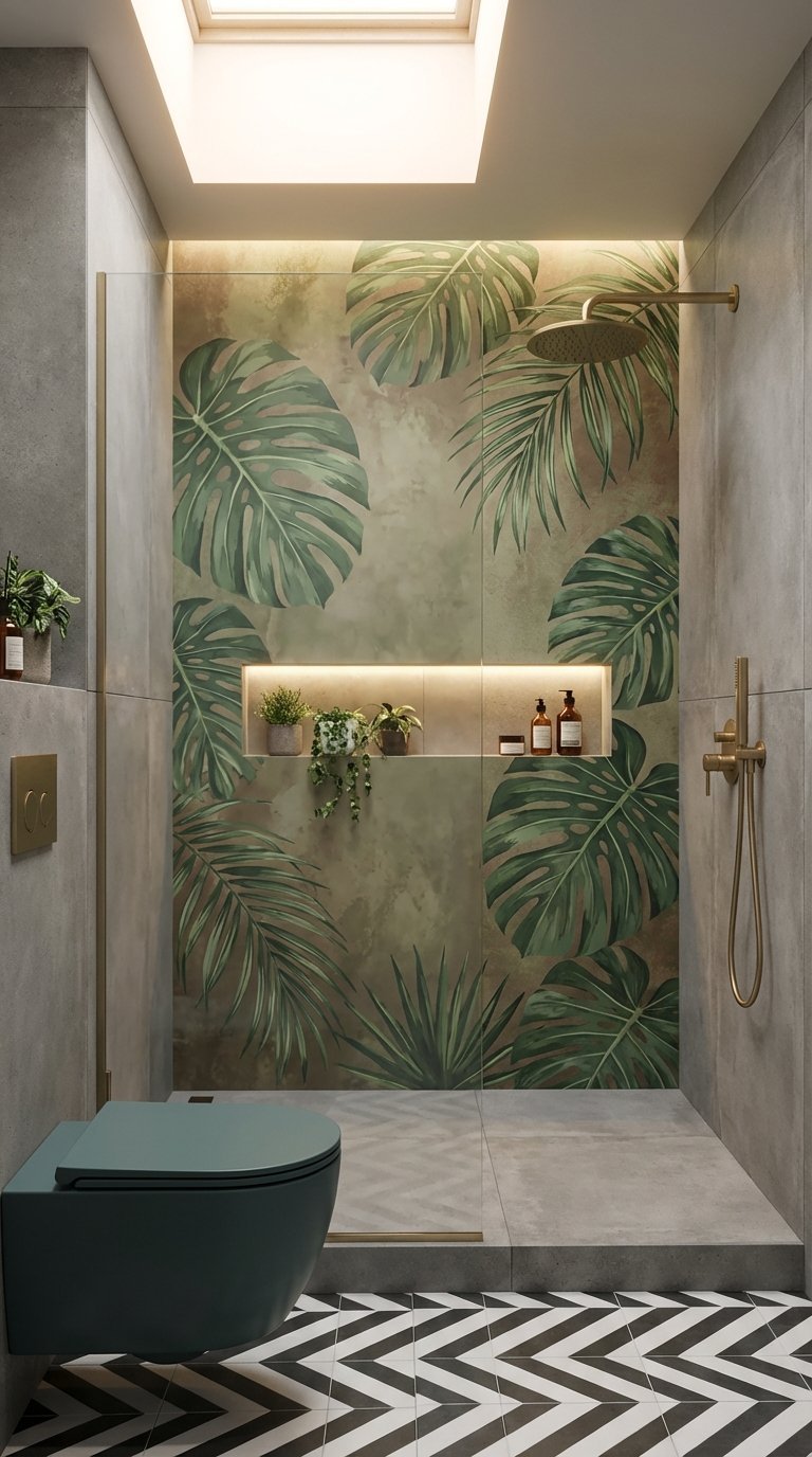 carrelage motif tropical douche