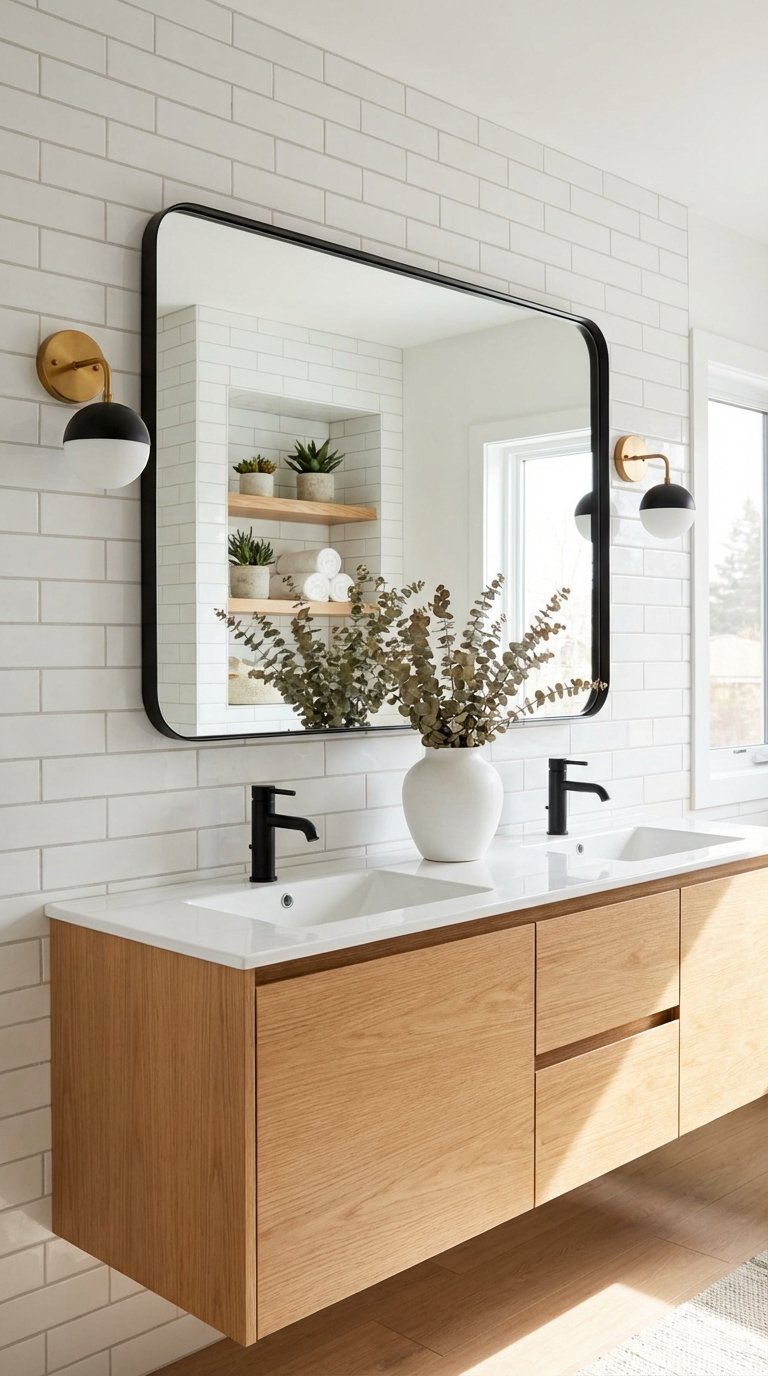 miroir rectangle arrondi meuble chene