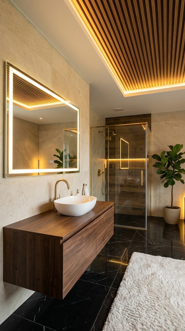 plafond bois latte salle de bain