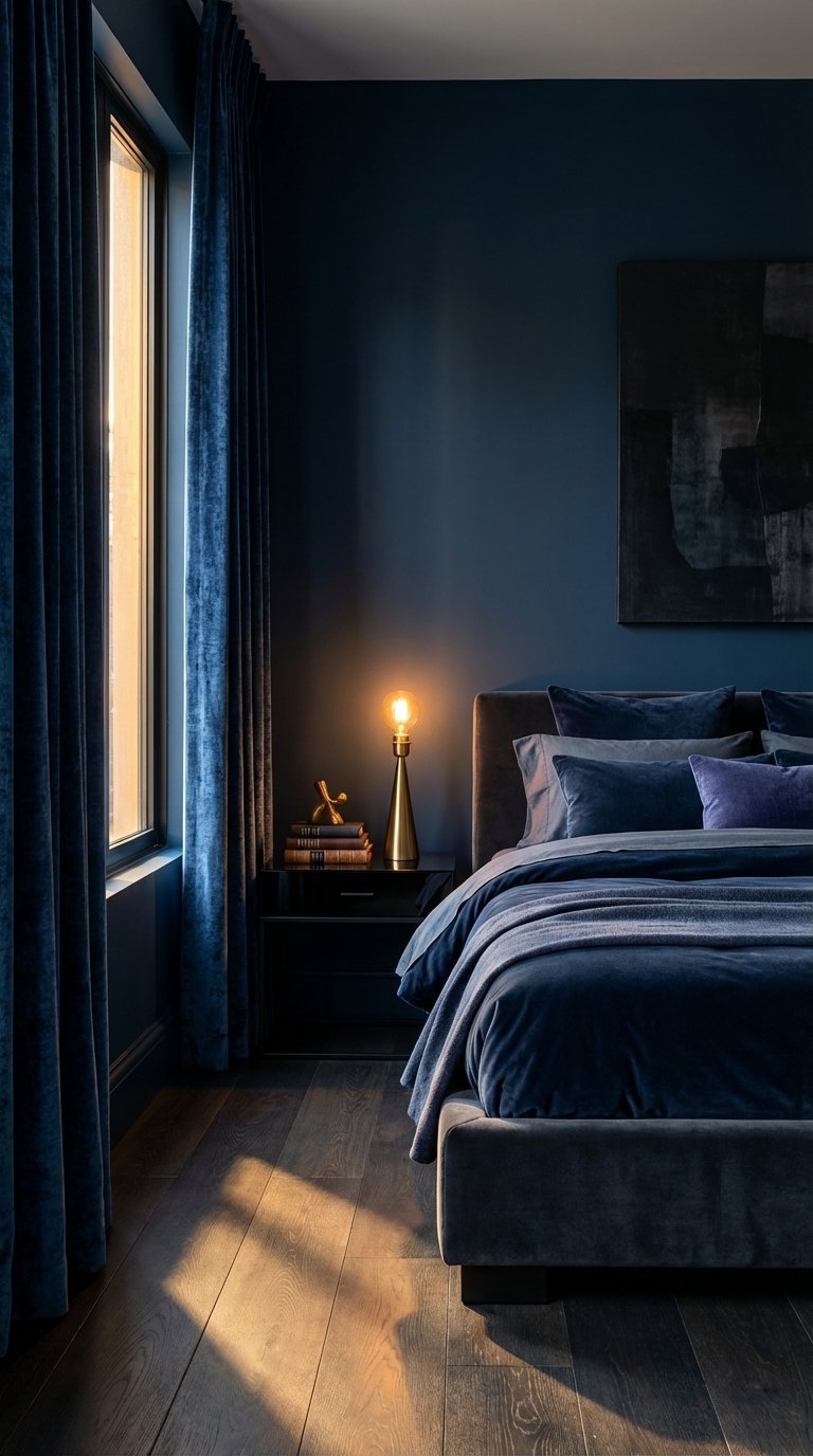 velours bleu profond lit