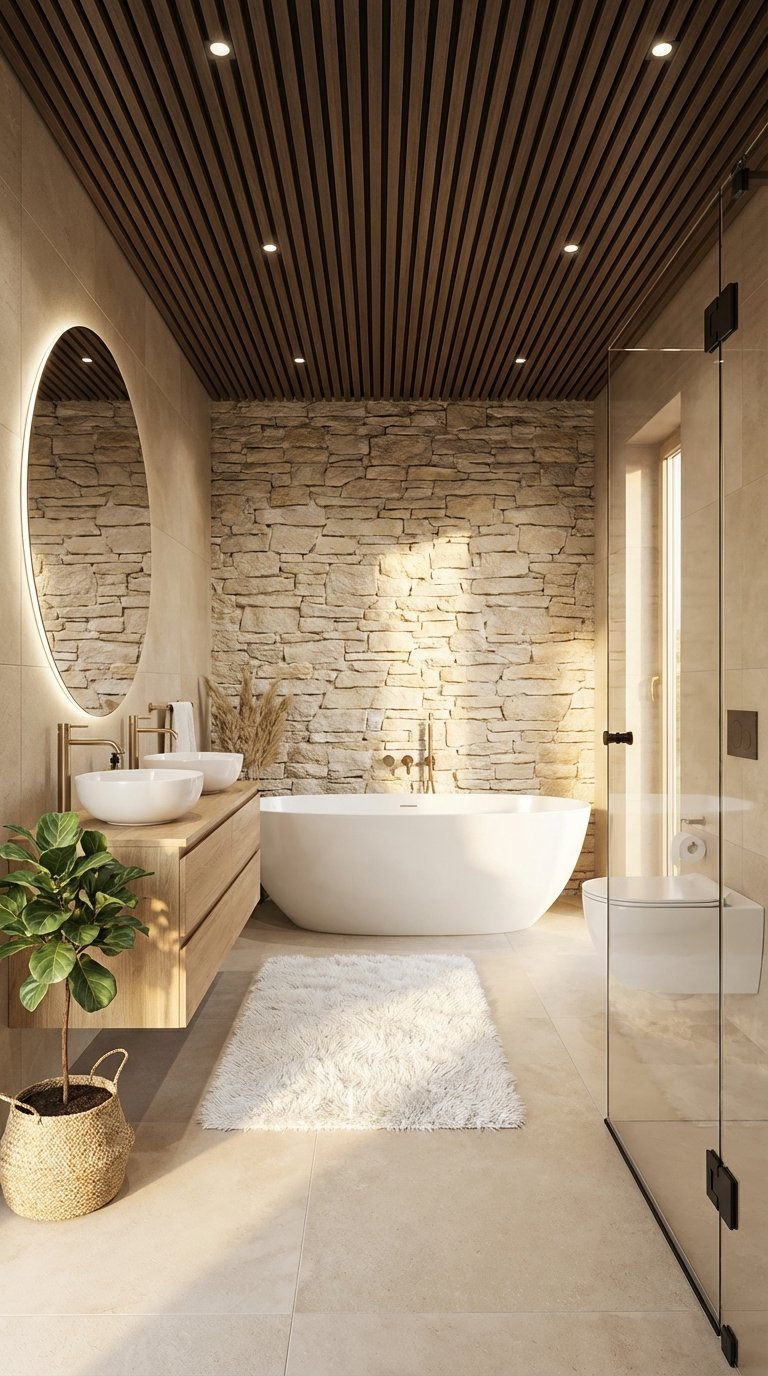 mur pierre baignoire ilot