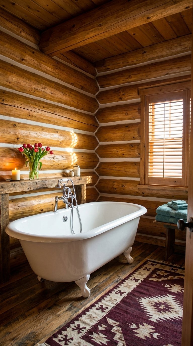 salle de bain chalet rondins