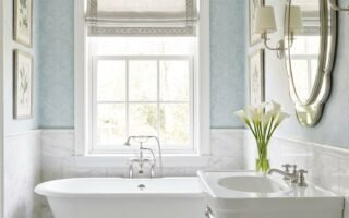 salle de bain papier peint bleu