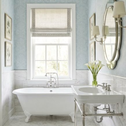 salle de bain papier peint bleu