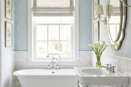 salle de bain papier peint bleu