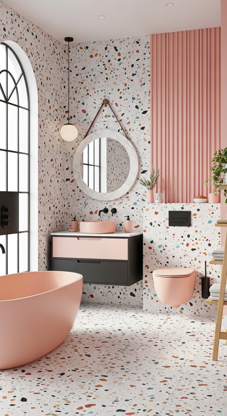 salle de bain rose monochrome