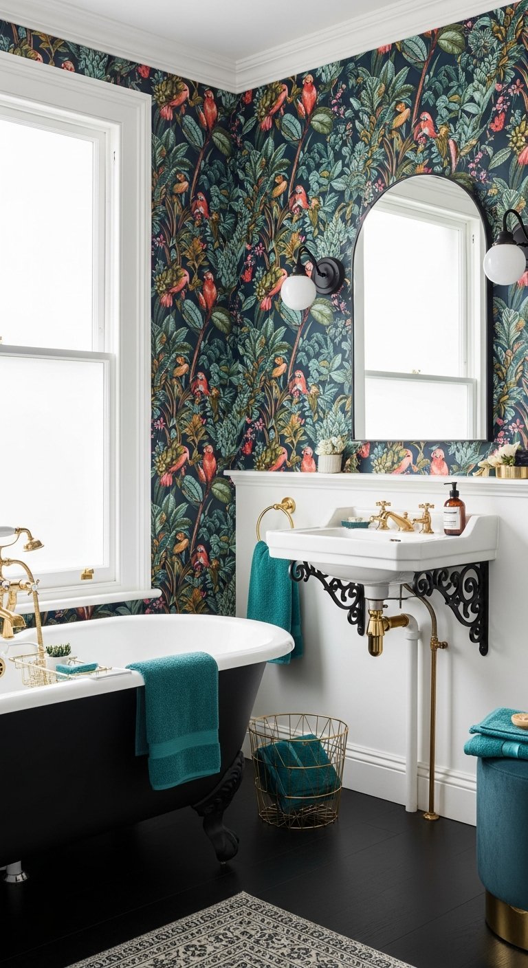 salle de bain tropicale sombre