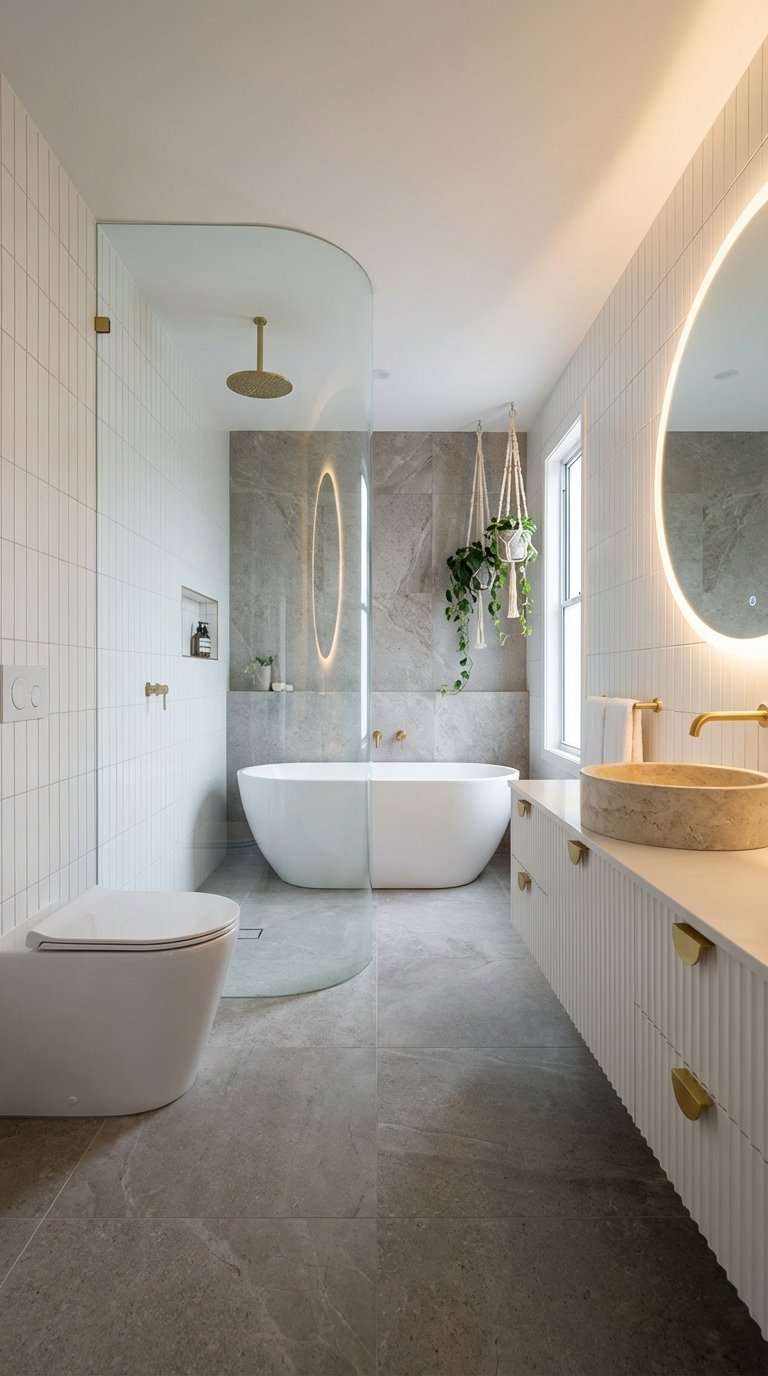 douche verre courbe plantes