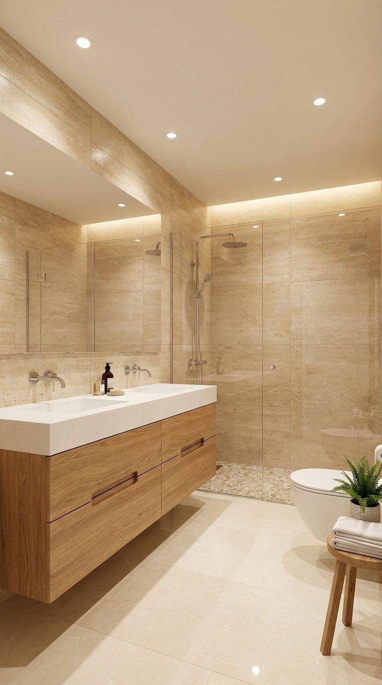 meuble vasque bois beige