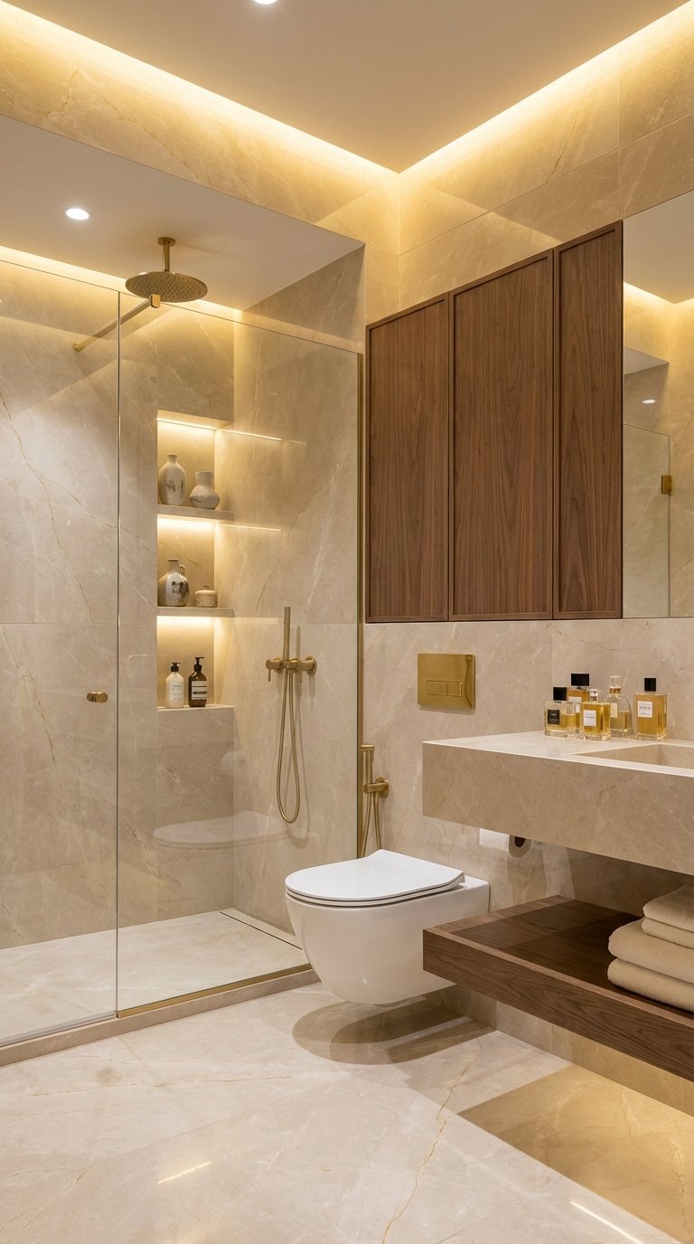 salle de bain beige niches