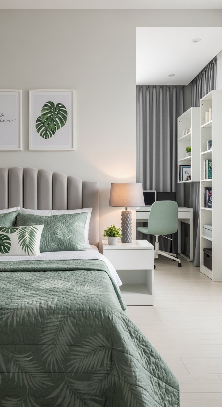 coin bureau chambre tete de lit gris