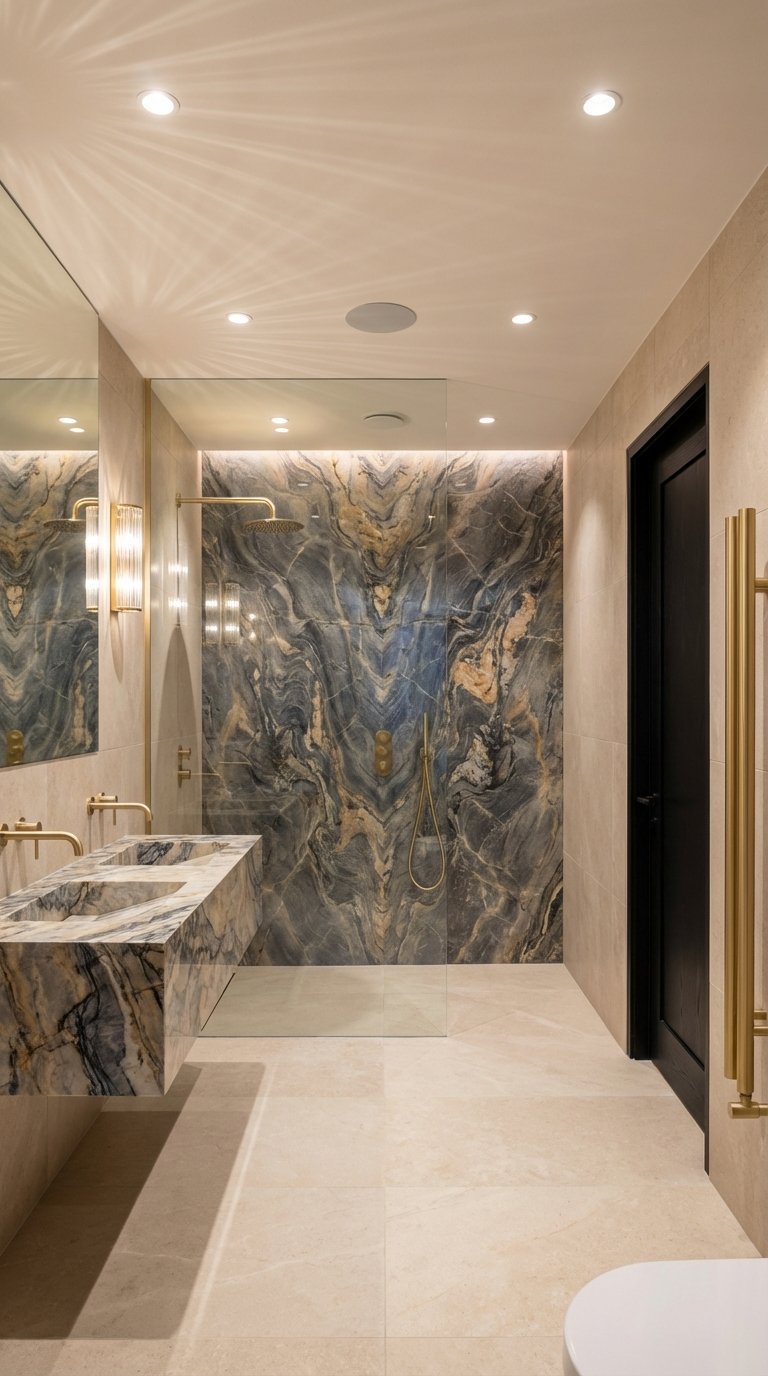 salle de bain marbre bleu