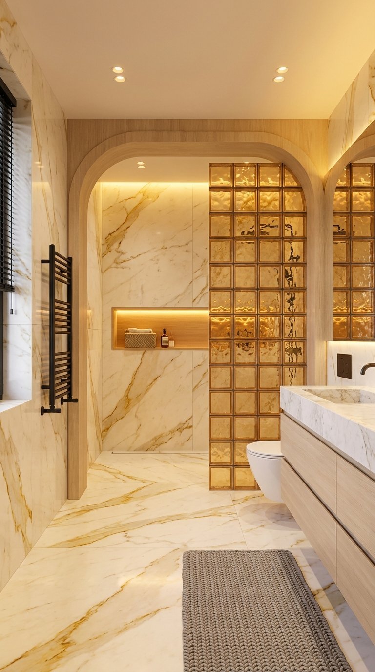 douche briques verre retro