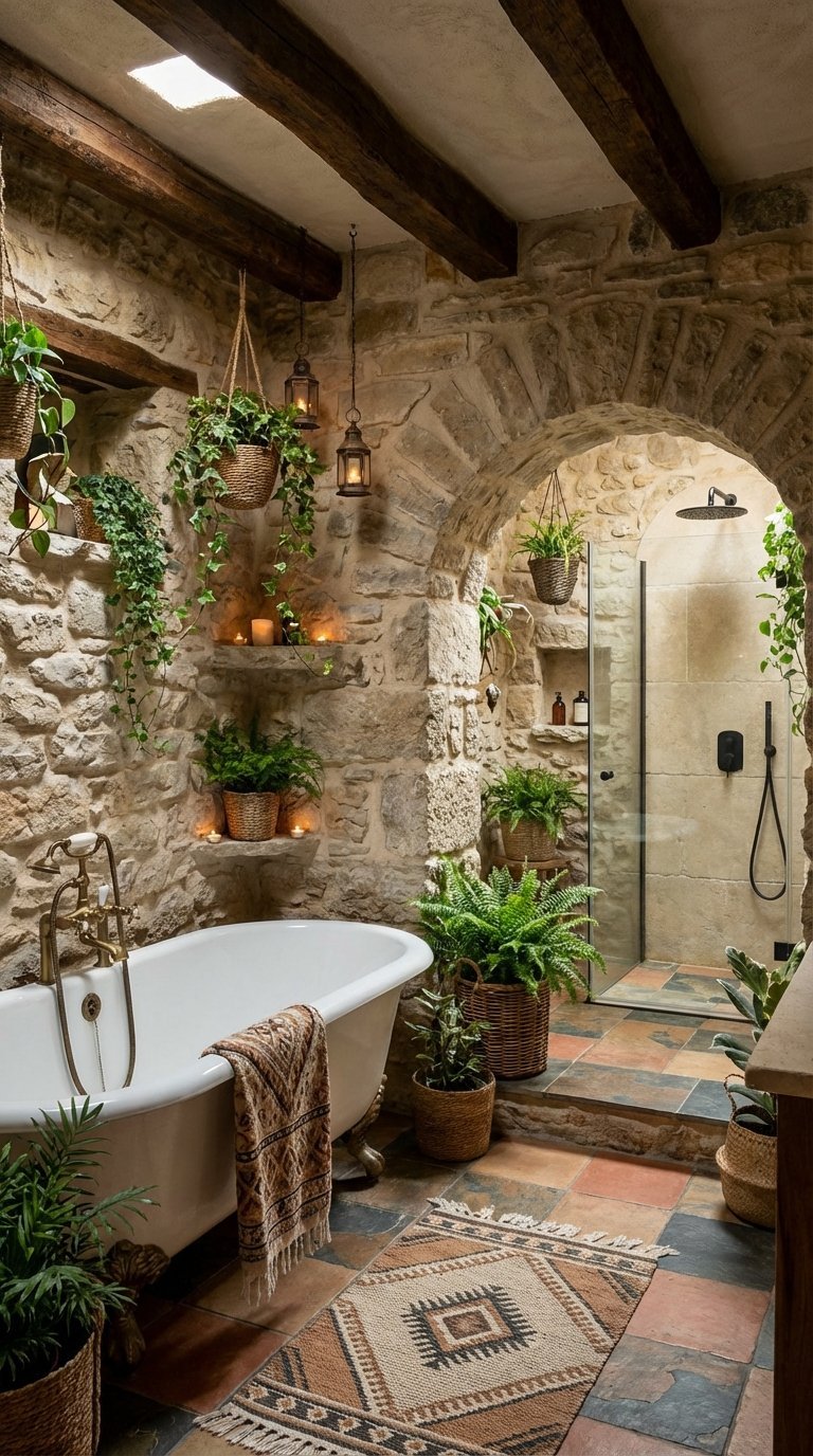 salle de bain rustique arche pierre