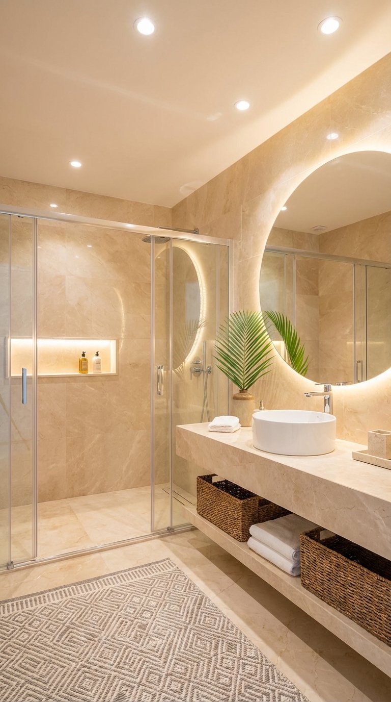 miroir rond lumineux marbre