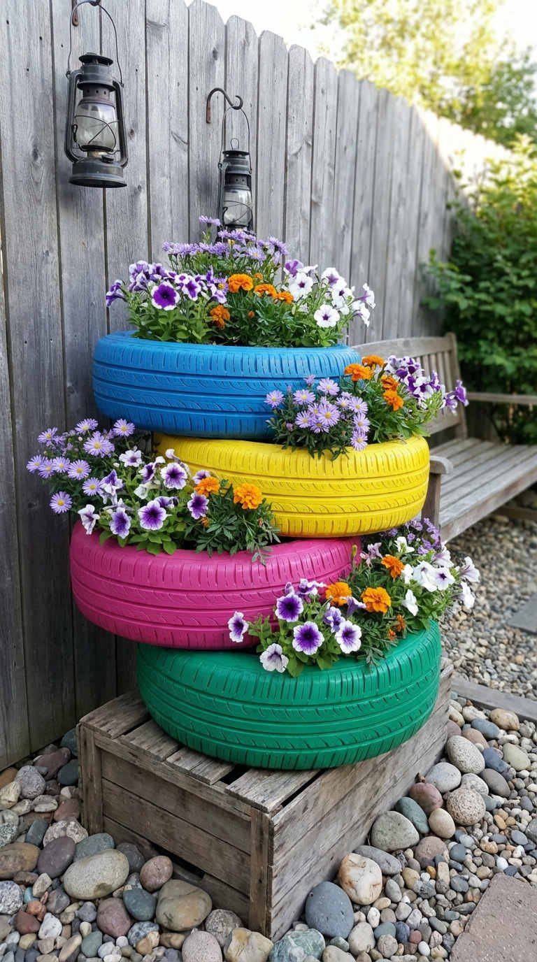 pneus multicolores empiles