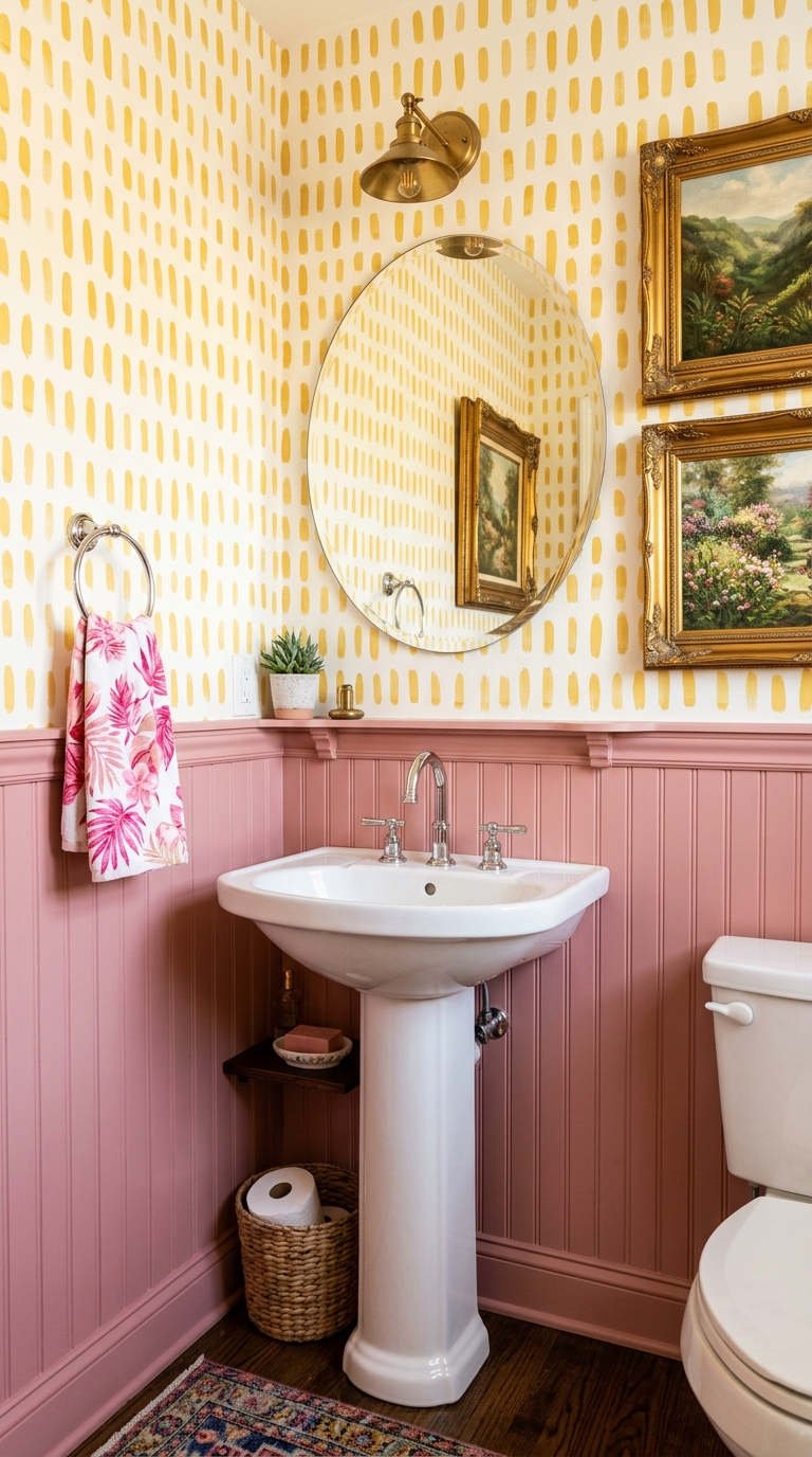 peinture toilettes rose jaune