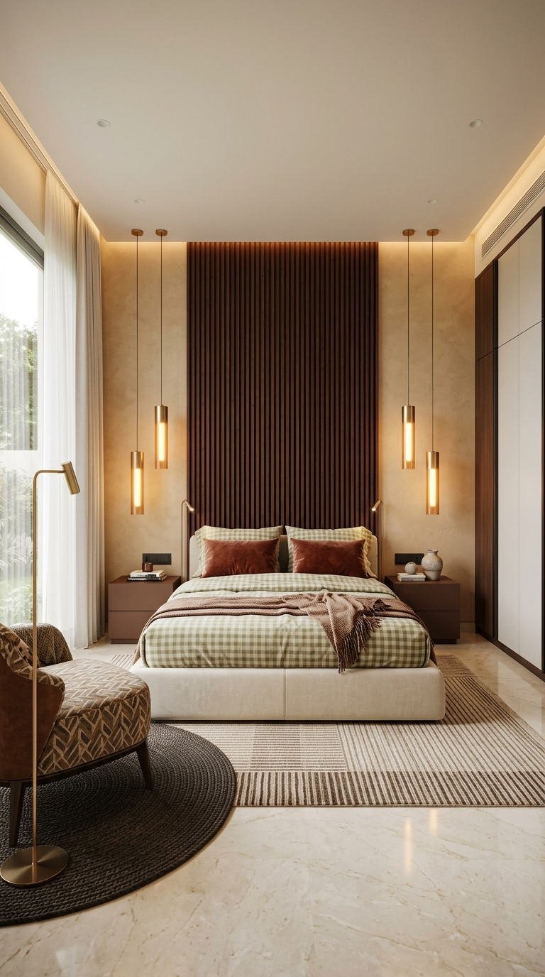 chambre couple moderne carreaux