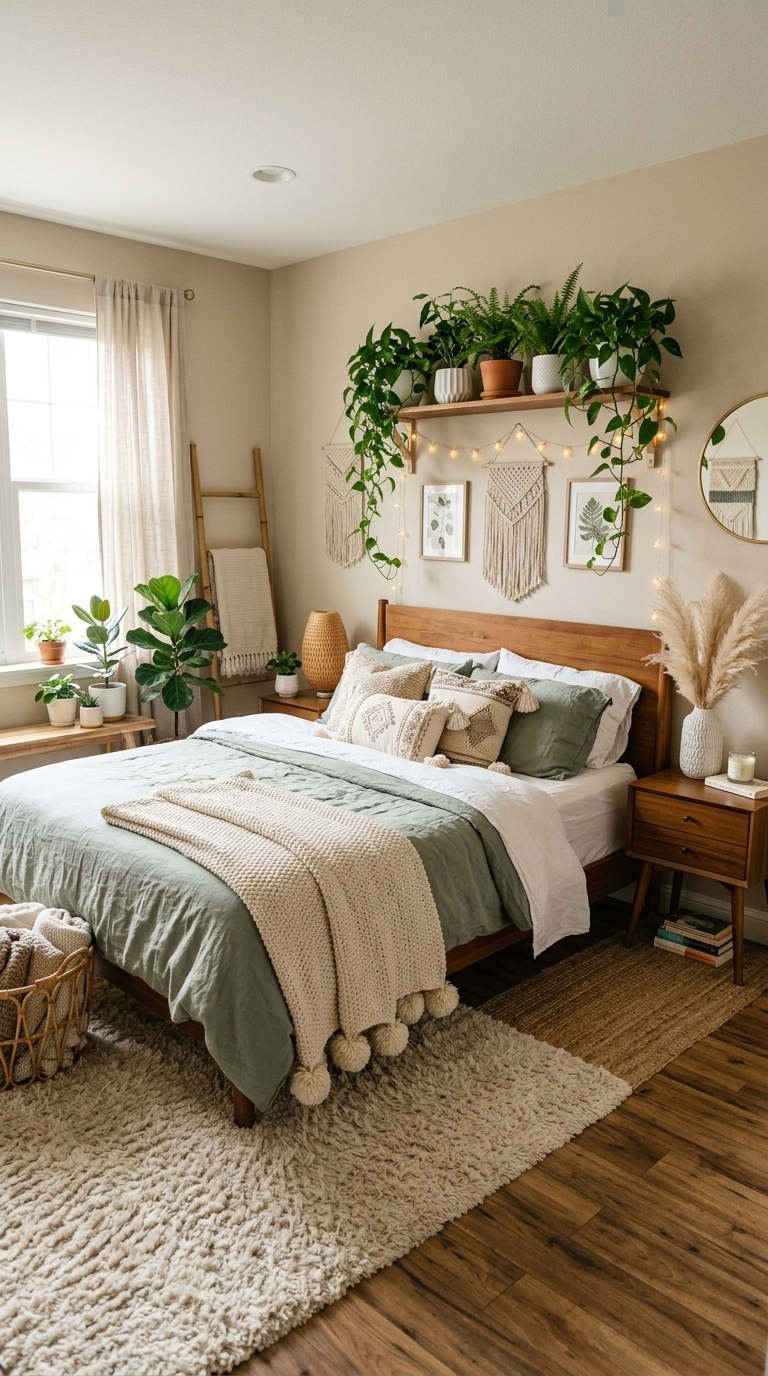 chambre couple plantes etagere