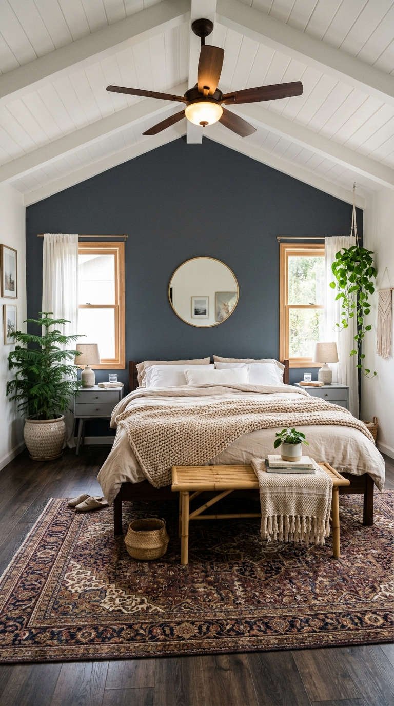 chambre couple mur accent bleu