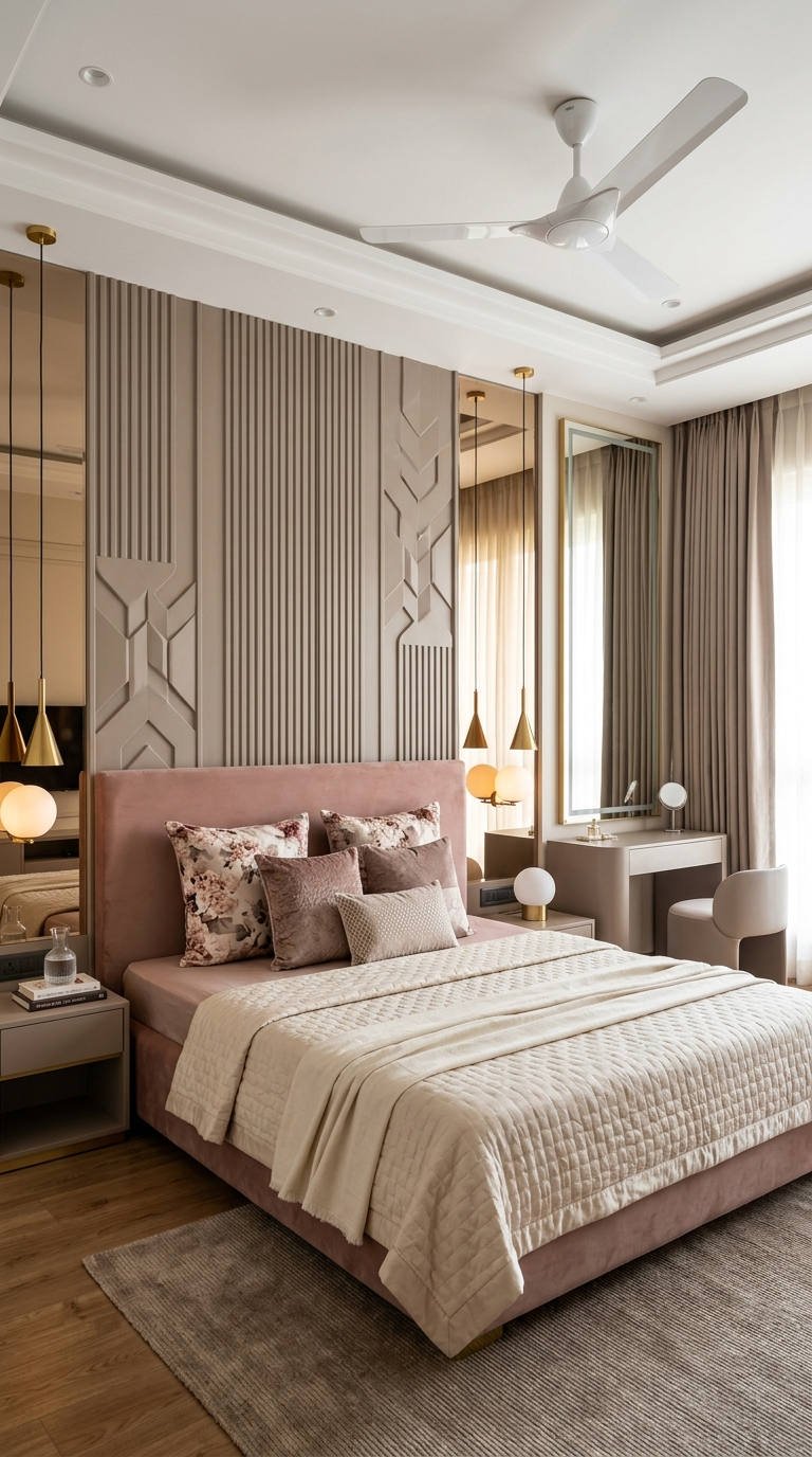 chambre couple velours rose