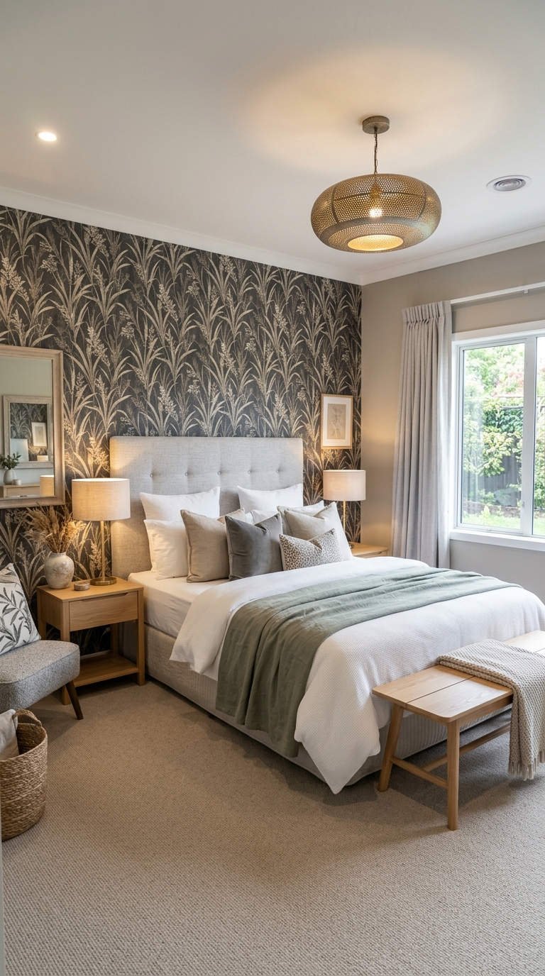 chambre couple papier peint sombre