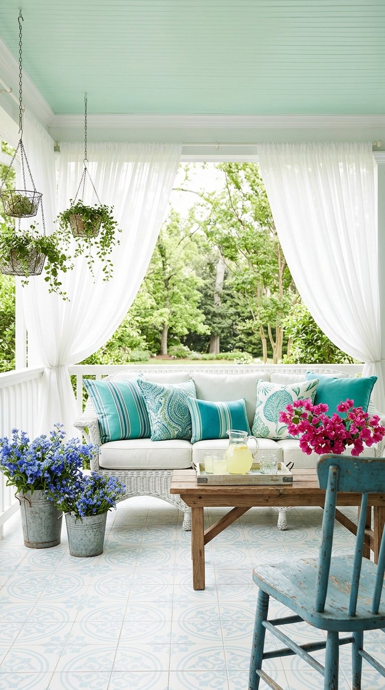 un porche pastel douillet