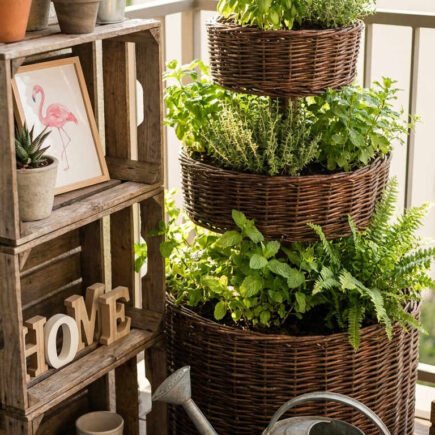 balcon paniers herbes aromatiques