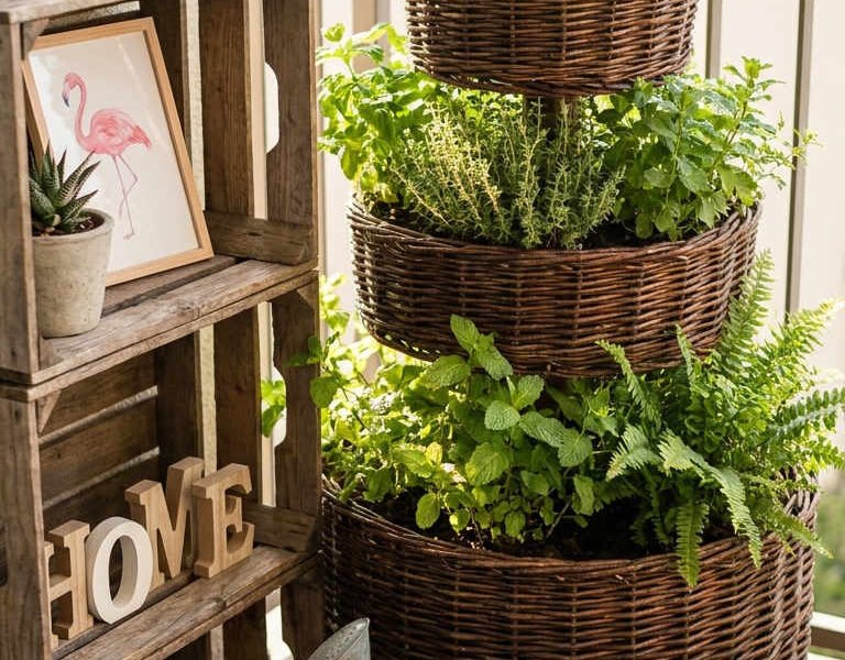 balcon paniers herbes aromatiques