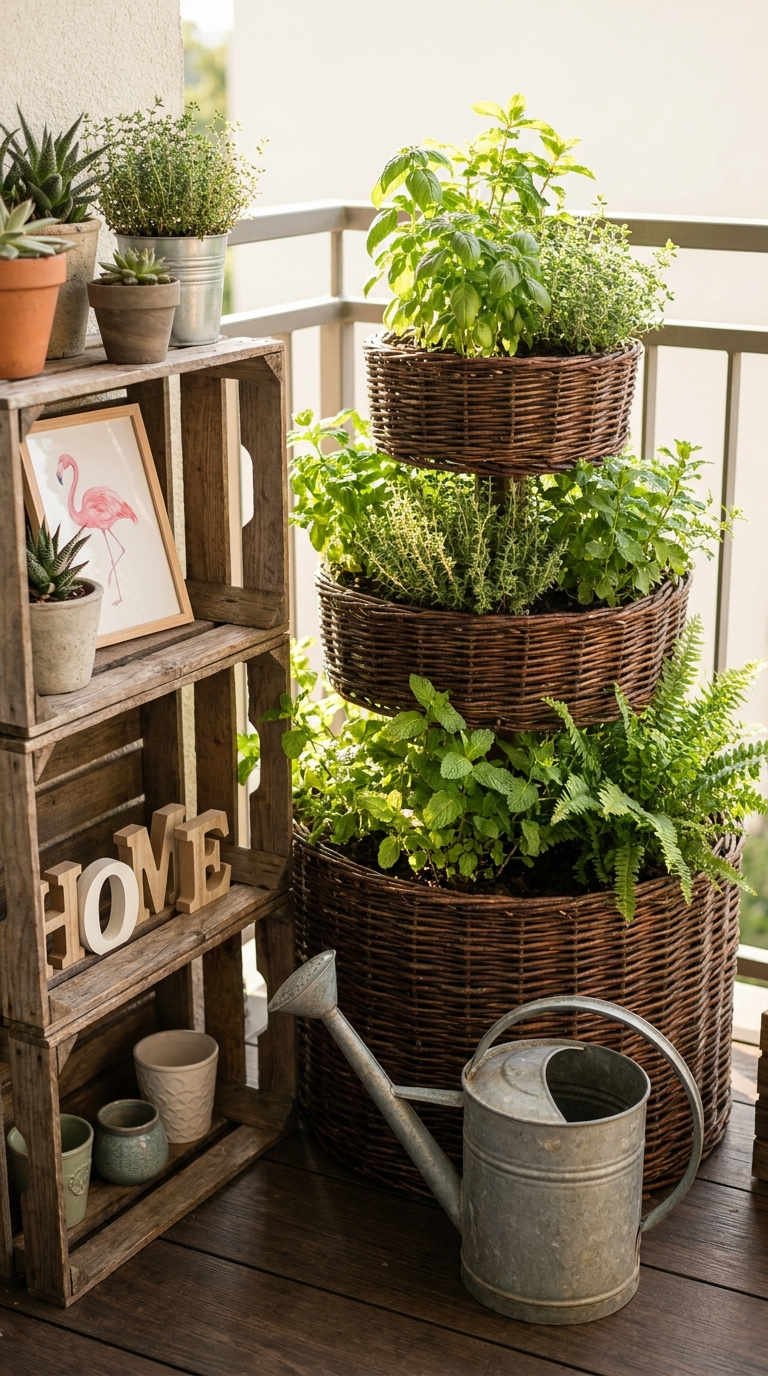 balcon paniers herbes aromatiques