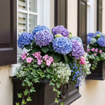 jardiniere noire hortensias volets