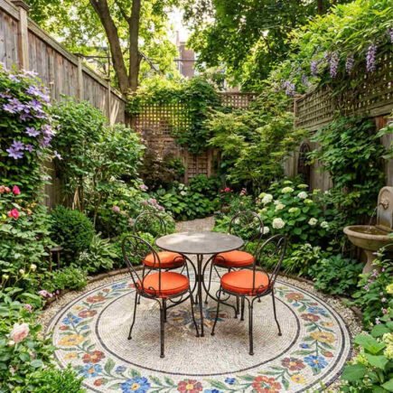 patio mosaique bistrot coussins orange