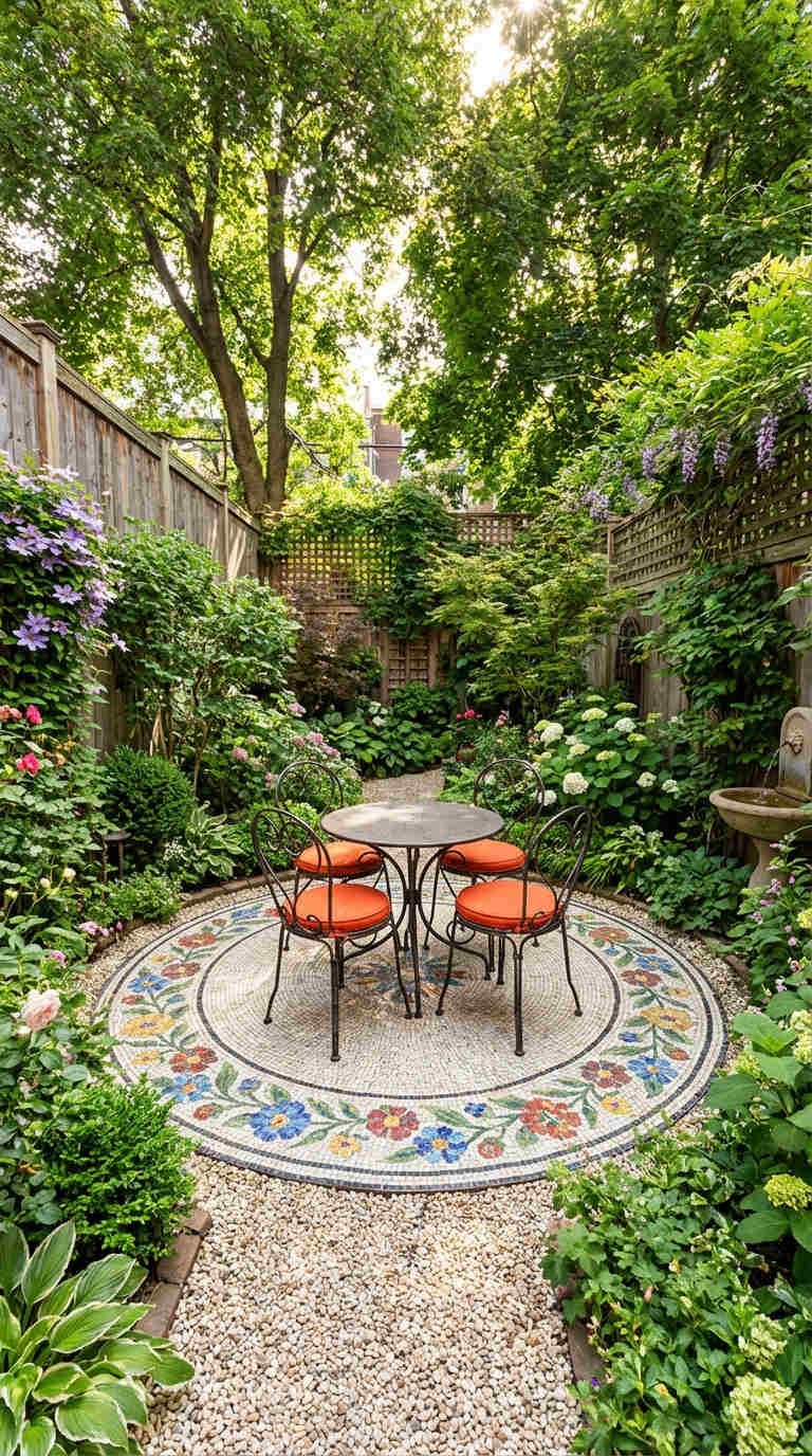 patio mosaique bistrot coussins orange