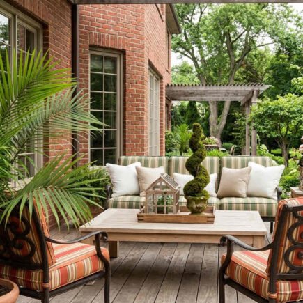 terrasse brique pergola bois rayures