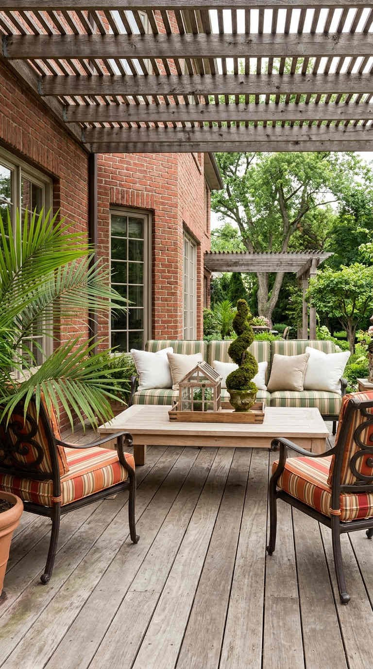 terrasse brique pergola bois rayures