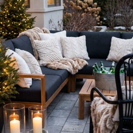 terrasse hiver canape bougies plaids