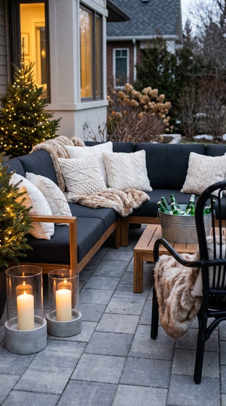 terrasse hiver canape bougies plaids