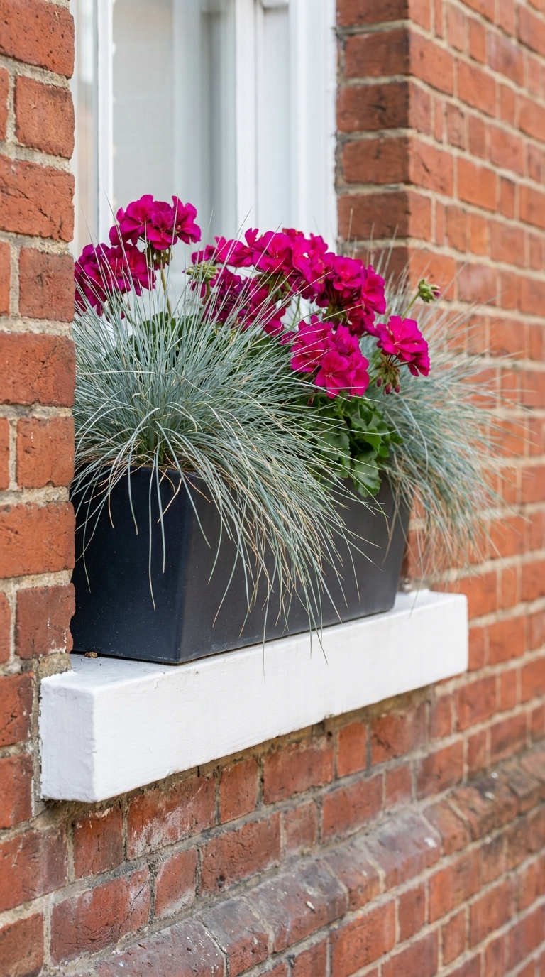 jardiniere noire graminees fuchsia