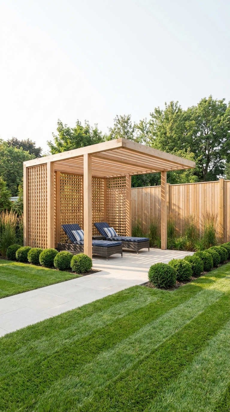 pergola claire fauteuils tresses gazon