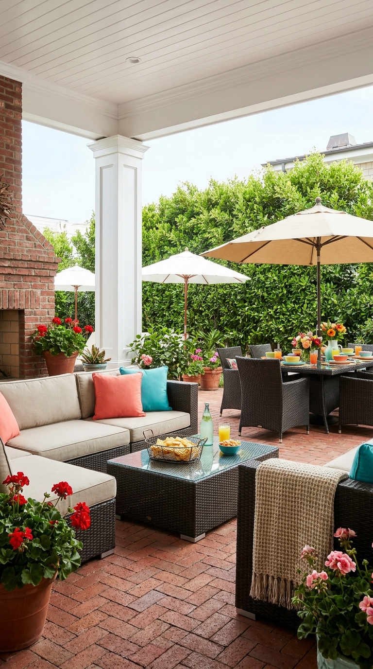 terrasse porche brique salon repas