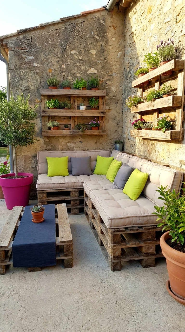 cour pierre palettes naturelles