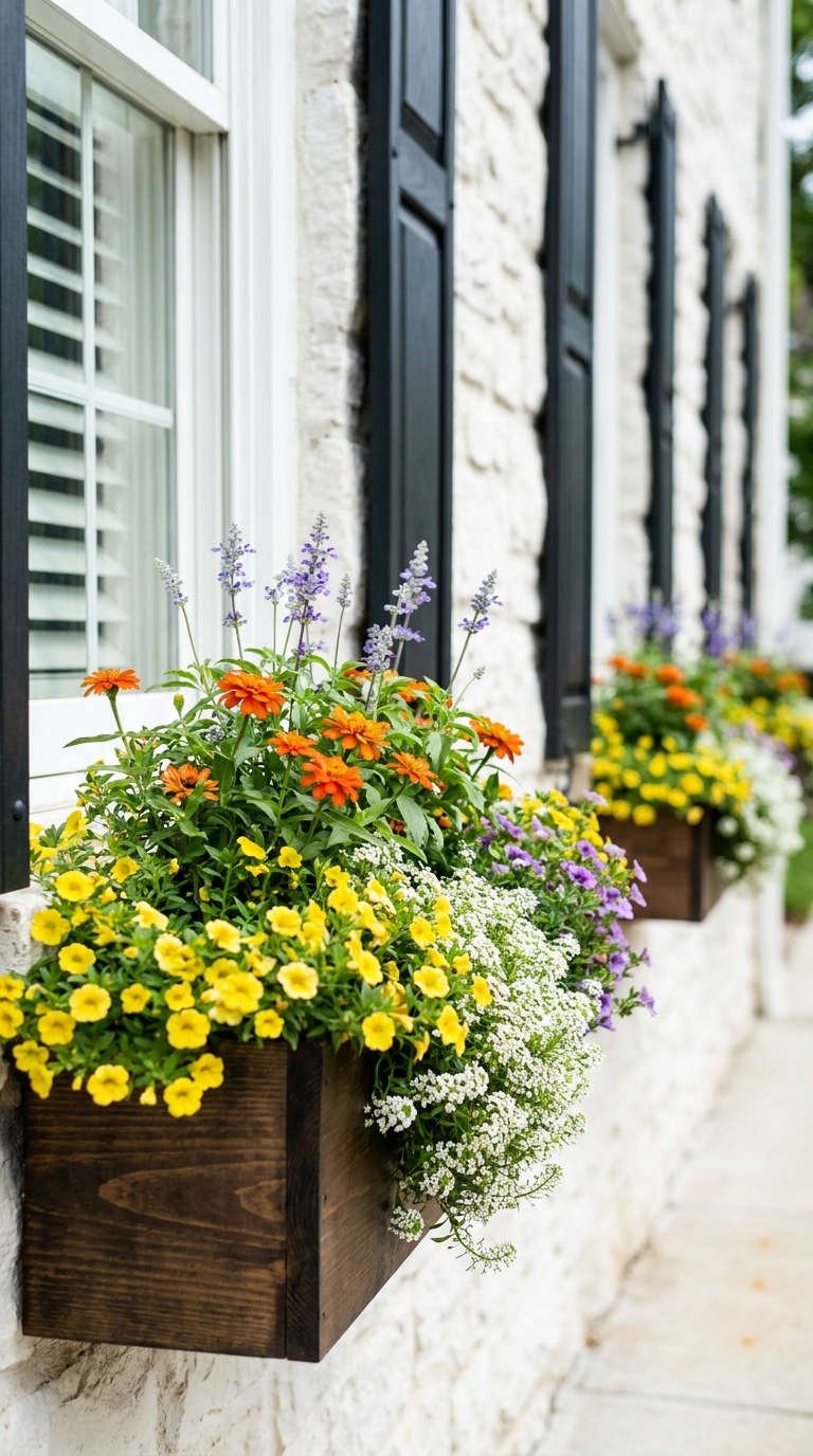 jardiniere bois fleurs colorees