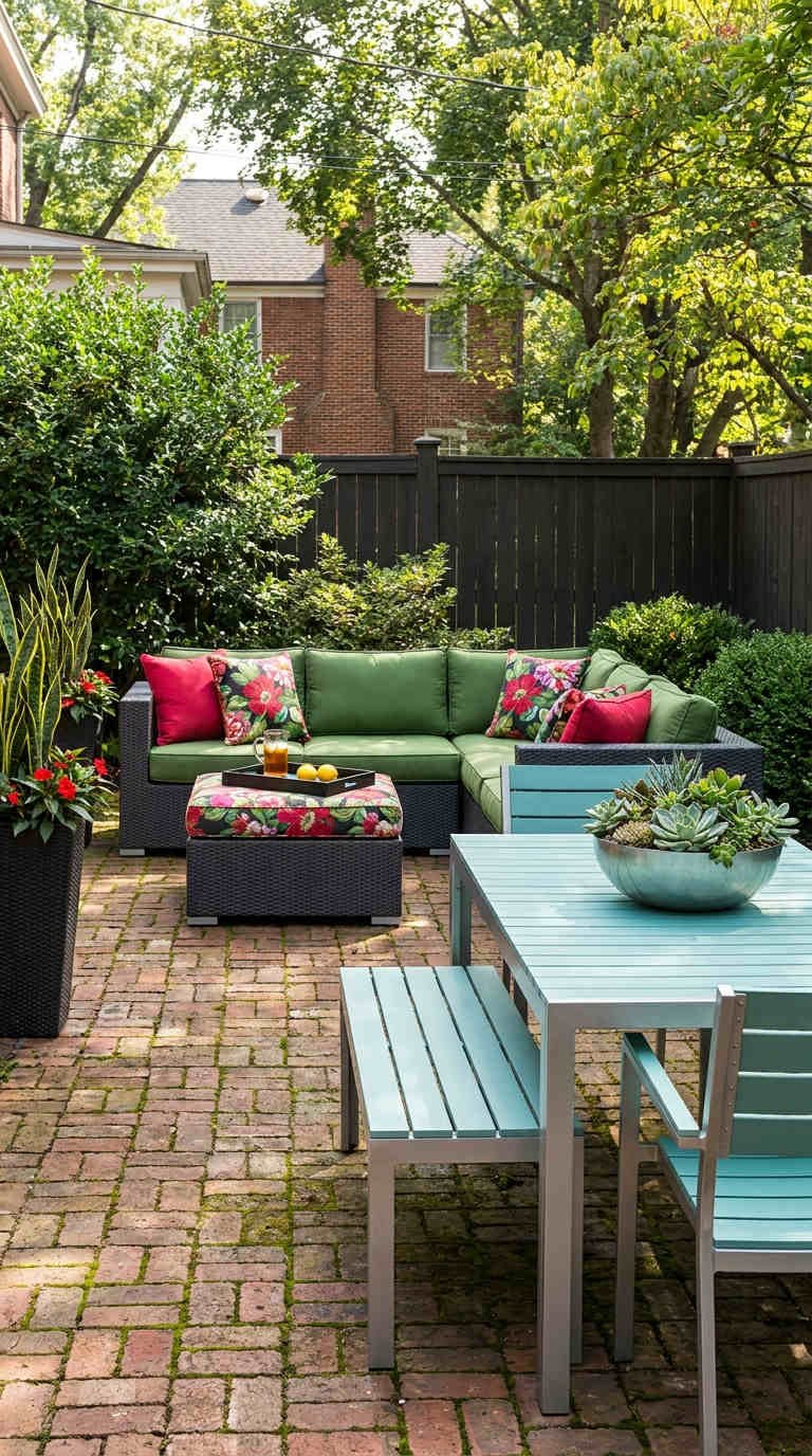 cour brique salon vert repas