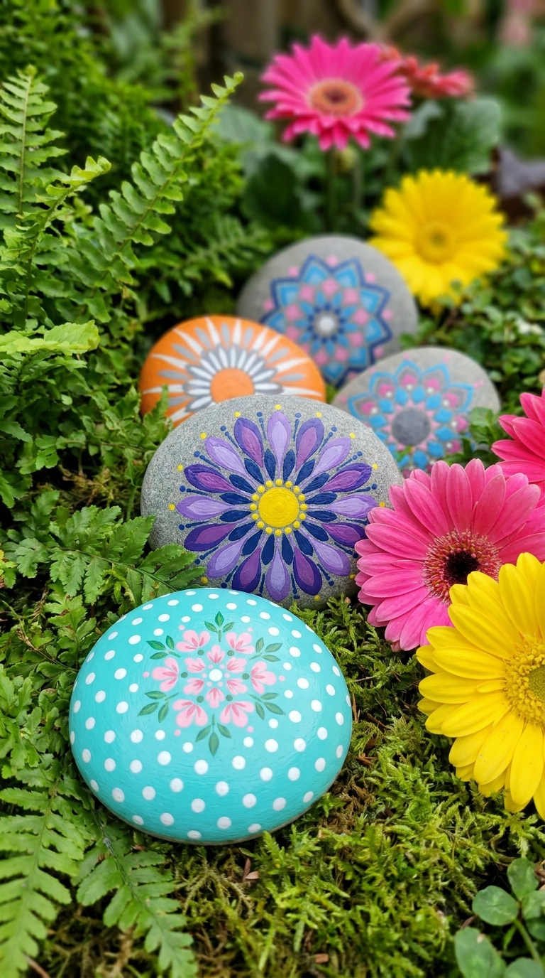 galets peints fleurs massif