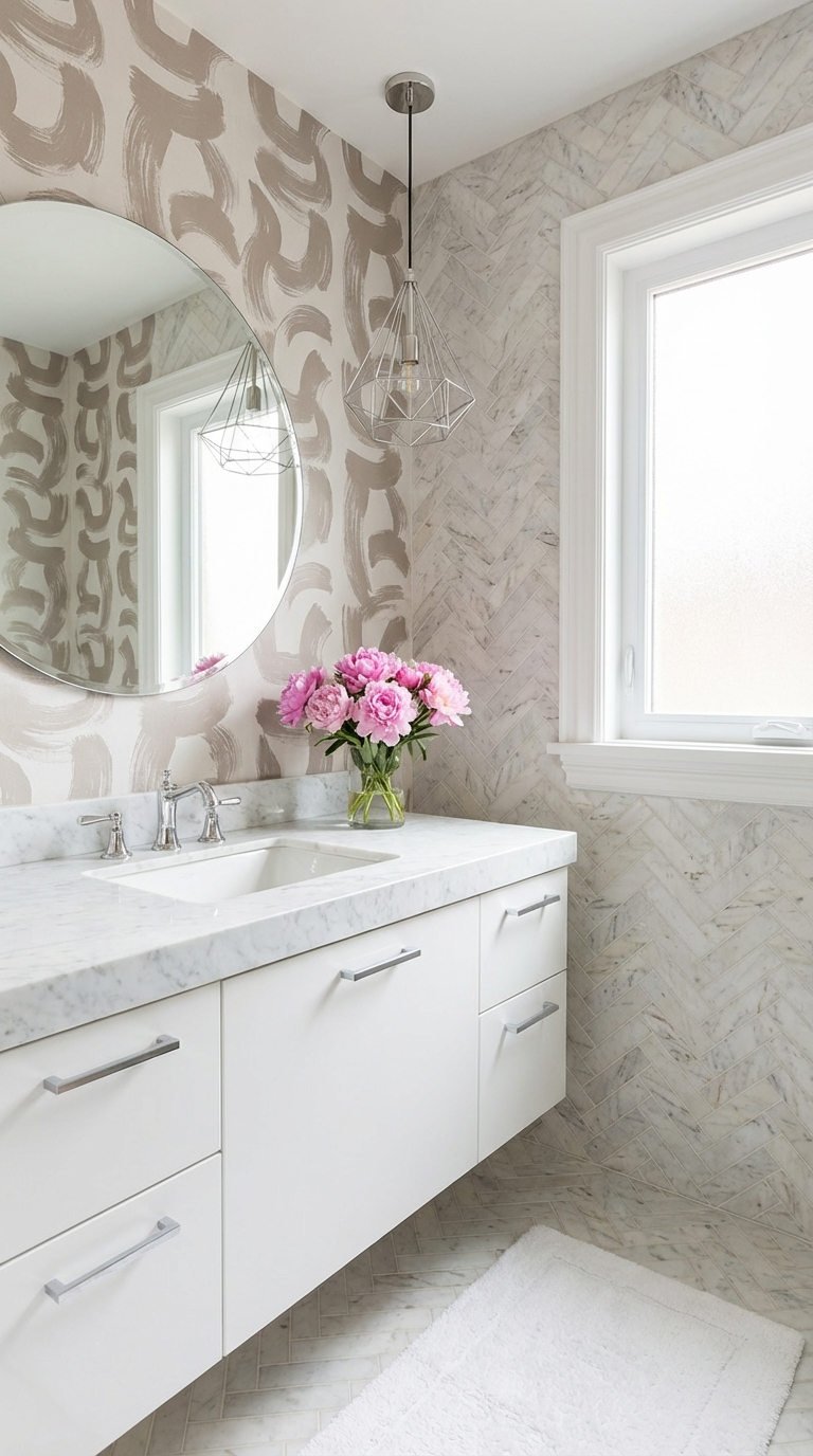 papier peint abstrait marbre chevron taupe