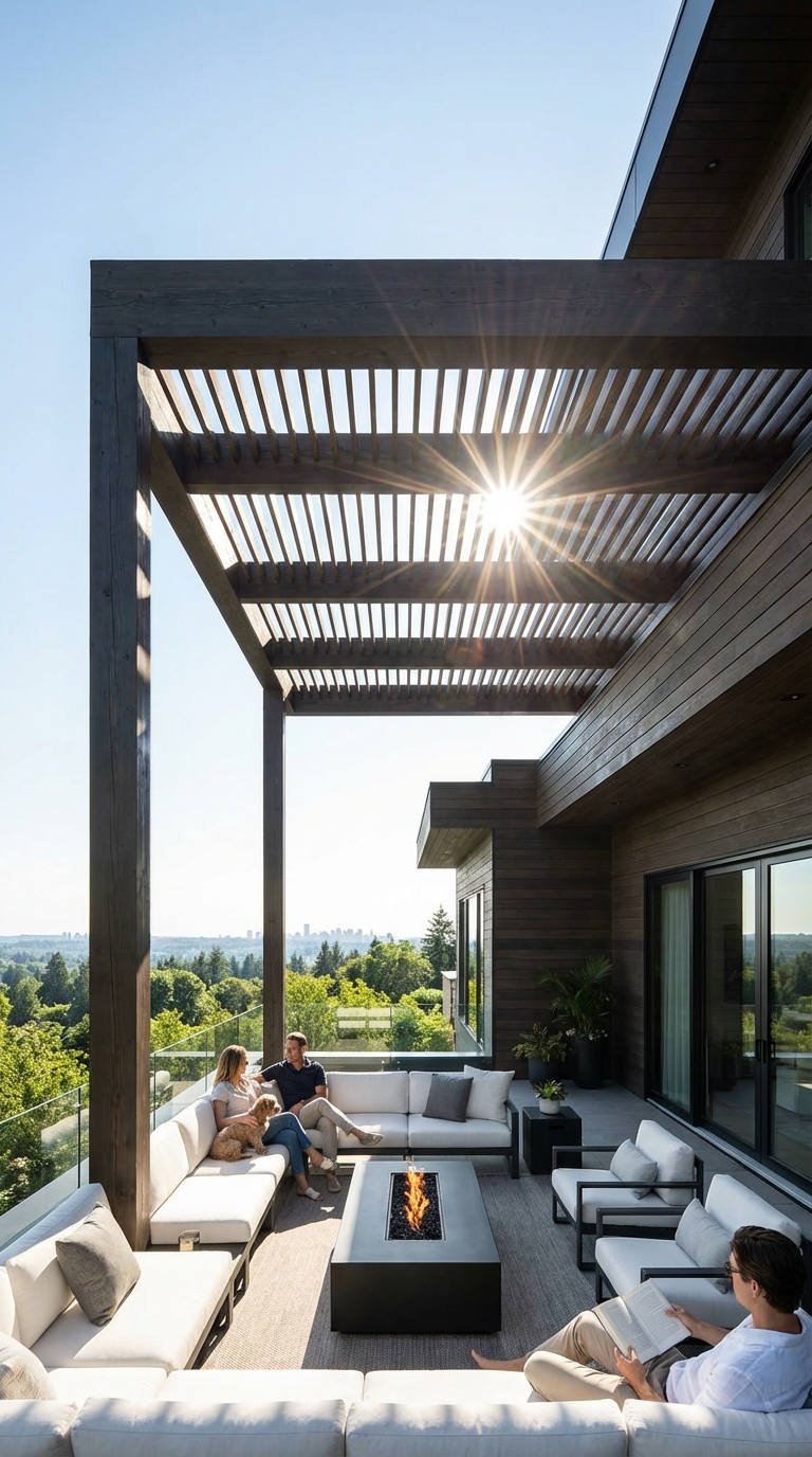 pergola sombre salon blanc brasero