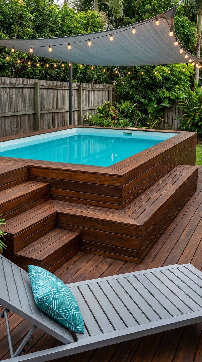 piscine bois voile guirlandes