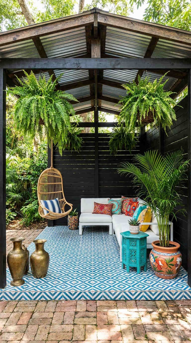 abri jardin noir fougeres tropicales