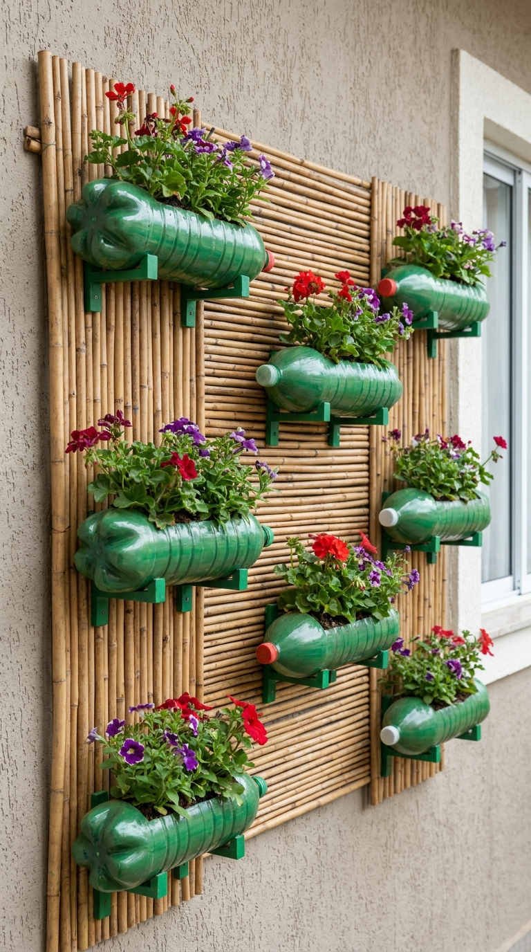 bouteilles plastique mur fleuri