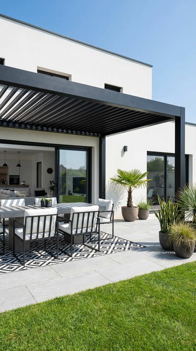 pergola bioclimatique tapis geometrique terrasse